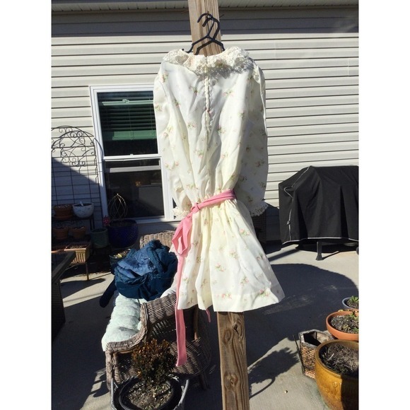 Vintage Love dress girls L 10 white floral pink lace 80s 90s cottagecore lace - Picture 10 of 13